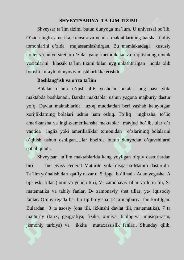 Shveytsariya ta’limi  tizimi 2