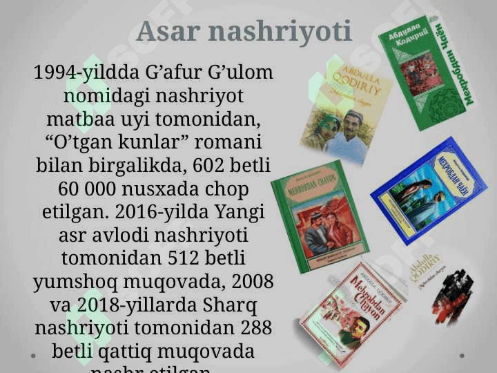 Abdulla Qodiriyning Mehrobdan Chayon asari mavzusida taqdimot 4