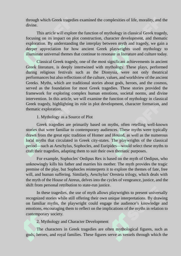 The Function of Mythology in Classical Greek Tragedy 2