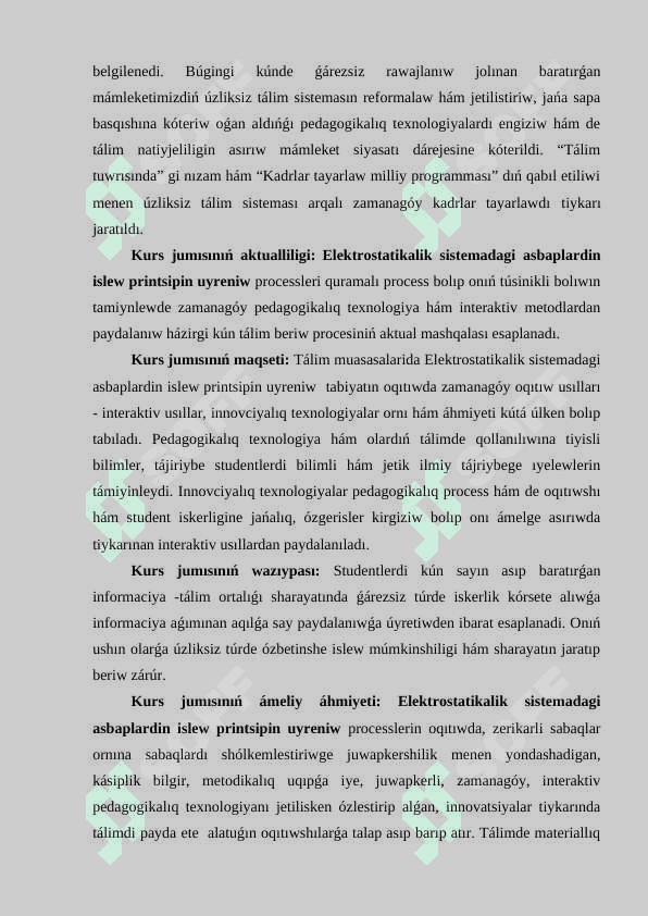 Elektrostatikalik sistemadagi asbaplardin islew printsipin uyreniw 3