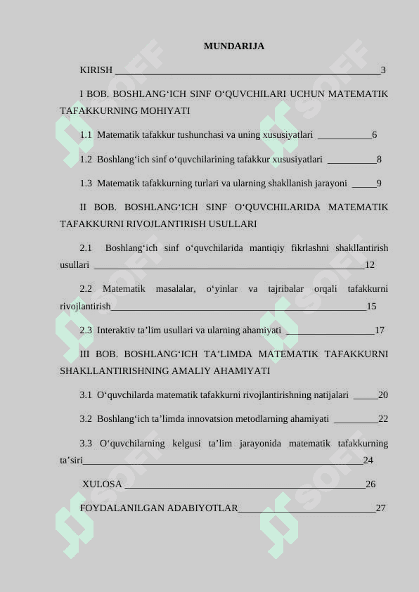 Boshlang'ich sinf o'quvchilarini matematik tafakkurini oshirish 2