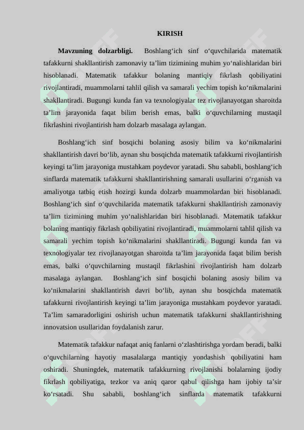Boshlang'ich sinf o'quvchilarini matematik tafakkurini oshirish 3