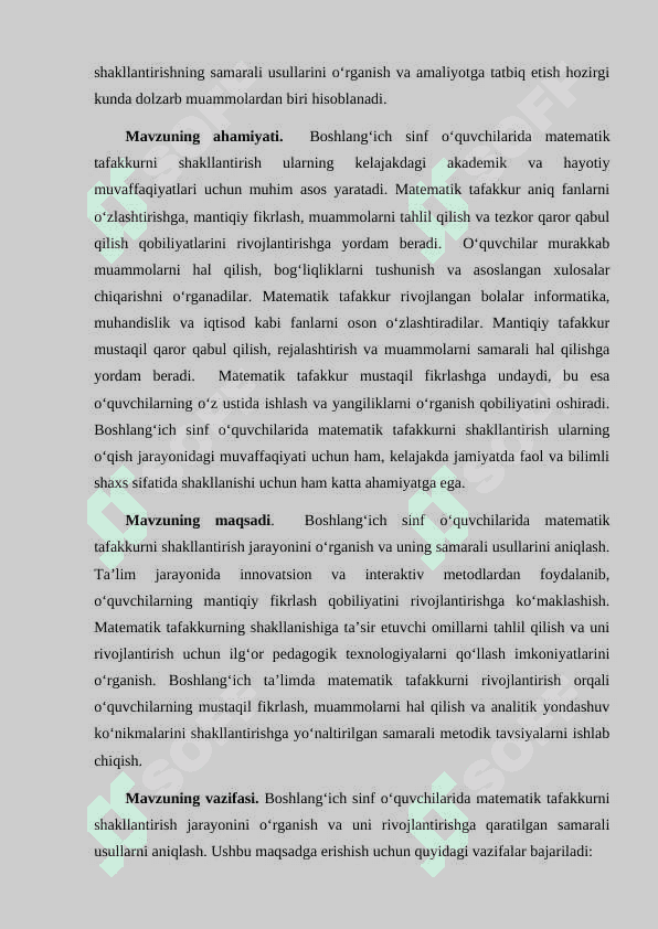 Boshlang'ich sinf o'quvchilarini matematik tafakkurini oshirish 4