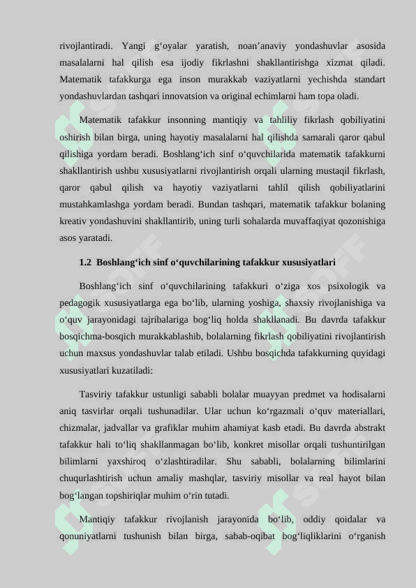 Boshlang'ich sinf o'quvchilarini matematik tafakkurini oshirish 8