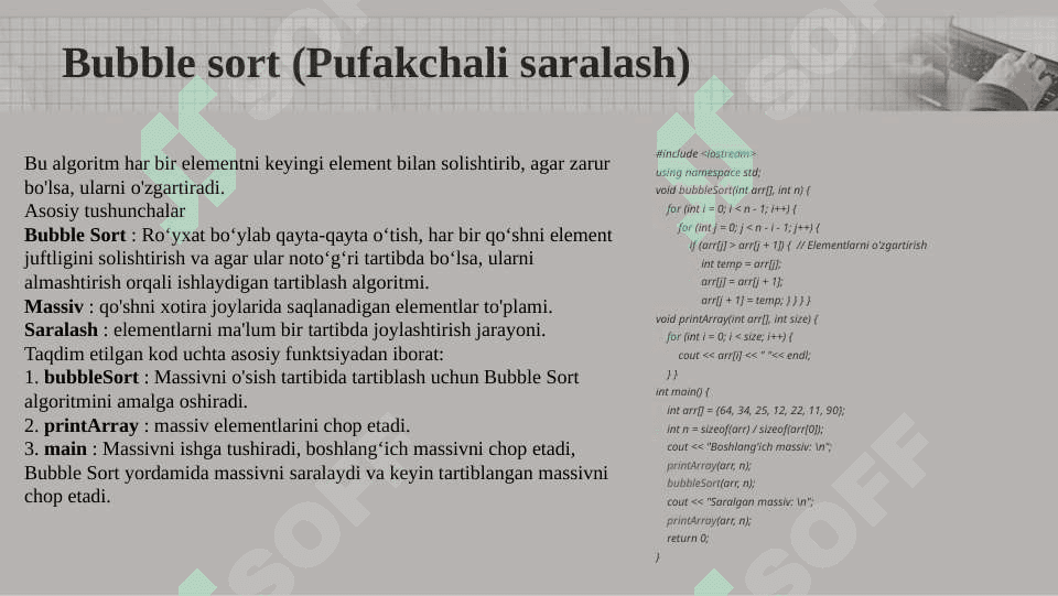 Saralash va qidirishning natijaviy algoritmlari 7