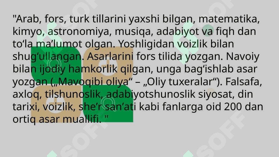 Husayn Voiz Koshifiy. Adabiyot 3