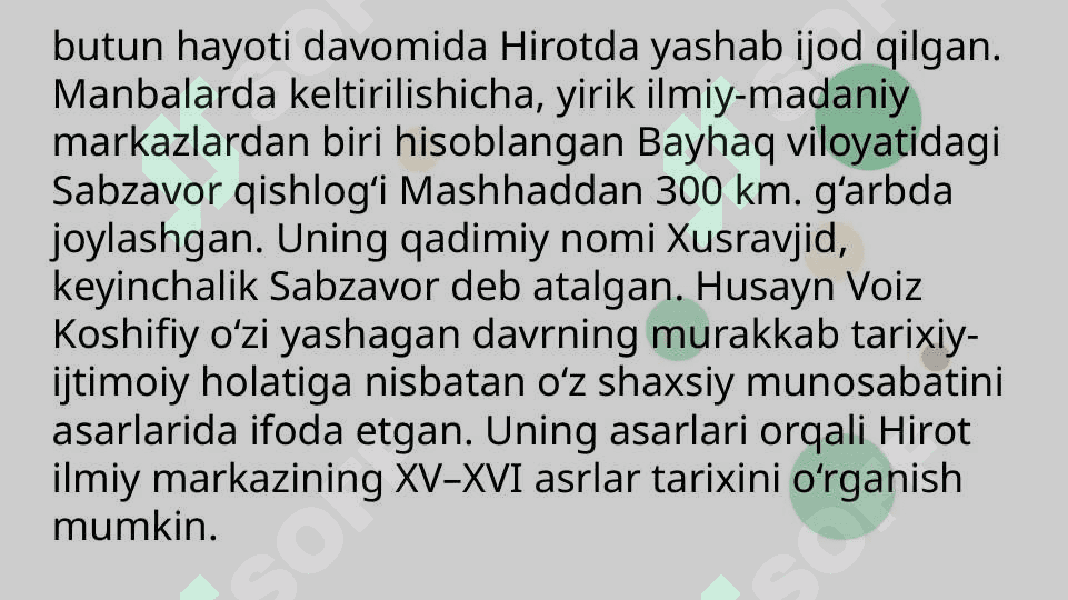 Husayn Voiz Koshifiy. Adabiyot 4
