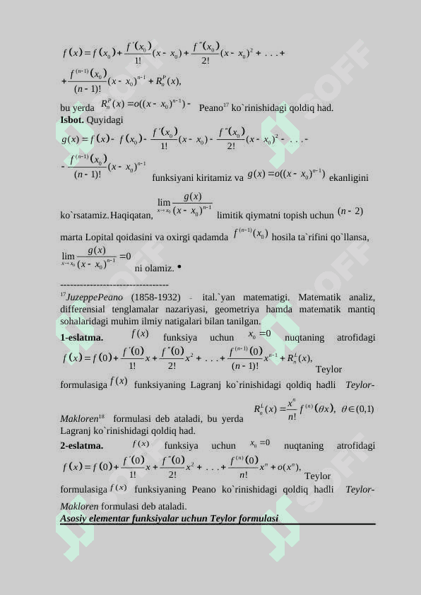 Teylor va Makloren formulalari. Funksiyaning monotonligi. Funksiyaning ekstremumlari 3