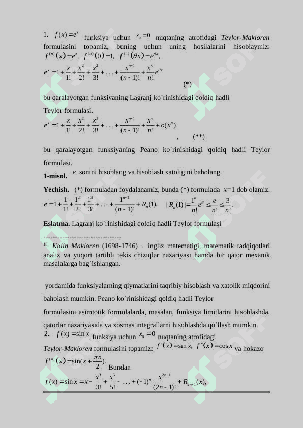 Teylor va Makloren formulalari. Funksiyaning monotonligi. Funksiyaning ekstremumlari 4