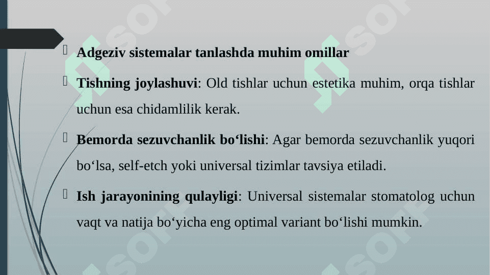 KOMPOZIT PLOMBA ASHYOLARI BILAN PLOMBALASHDA ADGEZIV SISTEMALAR 7