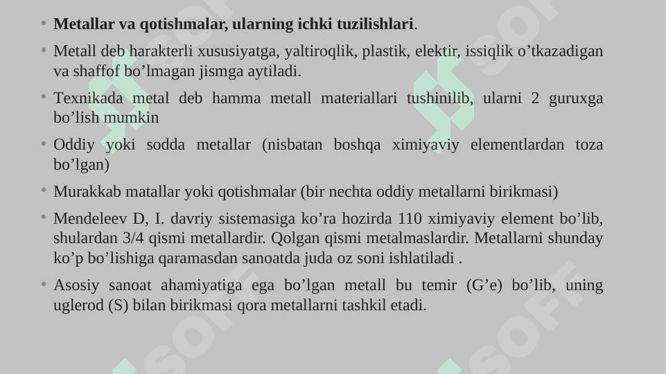 MASHINASOZLIKDA QO`LLANILADIGAN MATERIALLAR. METALLARVA ULARNING QOTISHMALARI 4