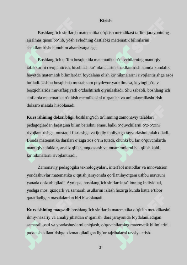 BOSHLANG’ICH SINFLARDA MATEMATIKA O’QITISH METODIKASI FAN SIFATIDA 3