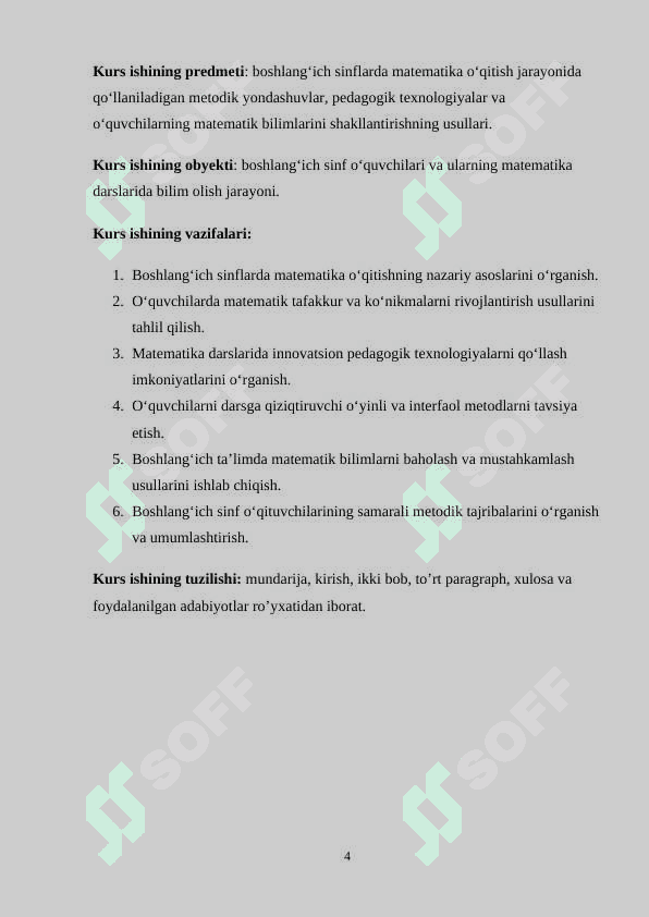BOSHLANG’ICH SINFLARDA MATEMATIKA O’QITISH METODIKASI FAN SIFATIDA 4