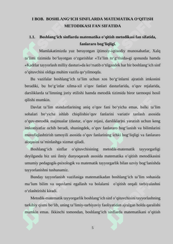 BOSHLANG’ICH SINFLARDA MATEMATIKA O’QITISH METODIKASI FAN SIFATIDA 5