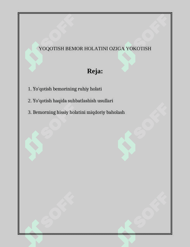 YOQOTISH BEMOR HOLATINI OZIGA YOKOTISH 2