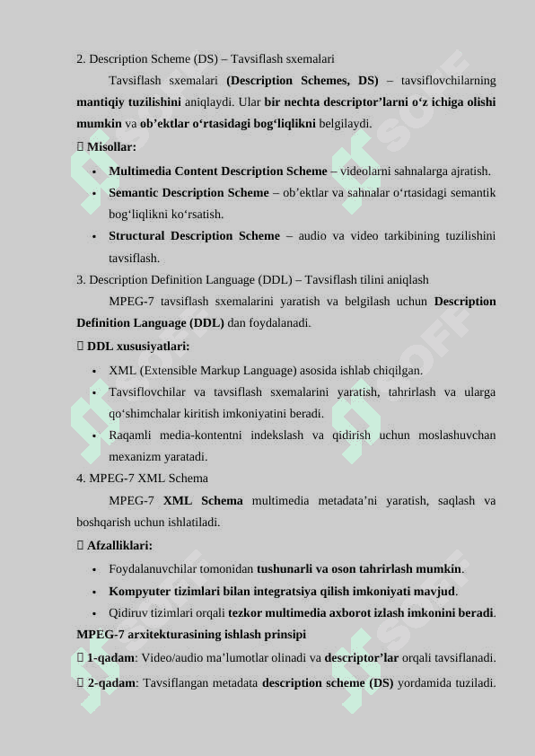 MPEG-7 audio-video ma'lumotlarni siqish standartini qurish tamoyillari 8