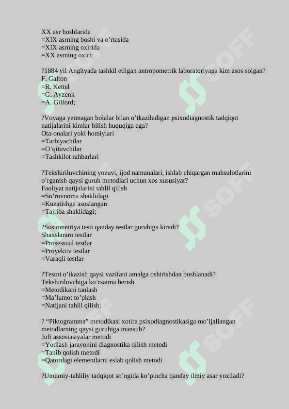 PSYCHODIAGNOSTICS 2 (PSYP 2-kurs uchun) test javoblari bilan 5