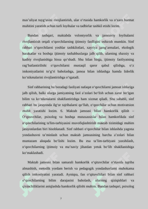 Sinf rahbarining maktab va jamoat ishlari bilan olib boriladigan ishlari 7