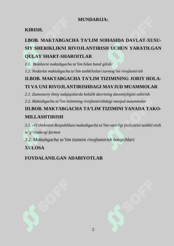 Maktabgacha ta’limni rivojlantirish 2