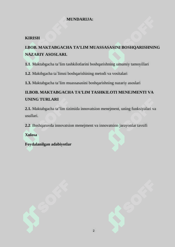 Maktabgacha ta’limni tashkil etish va boshqarish tamoyillari 2
