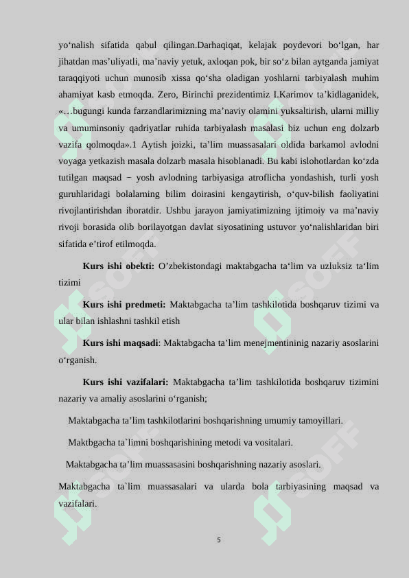 Maktabgacha ta’limni tashkil etish va boshqarish tamoyillari 5
