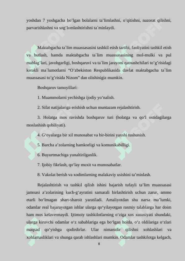 Maktabgacha ta’limni tashkil etish va boshqarish tamoyillari 8
