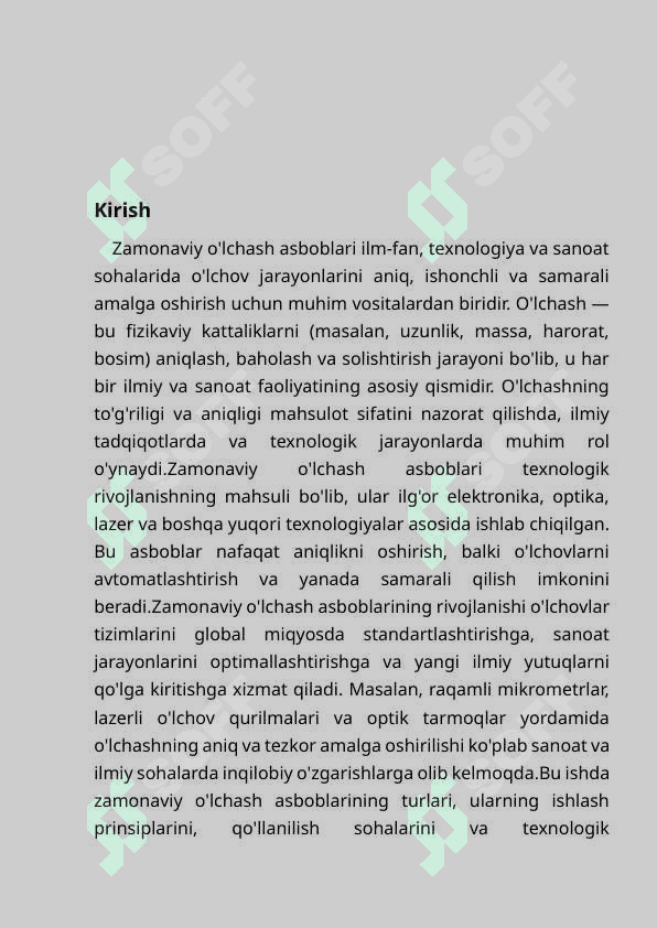 Zamonaviy o'lchash asboblari va                  ularning tavsiflari. 2