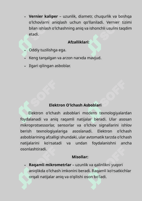 Zamonaviy o'lchash asboblari va                  ularning tavsiflari. 4