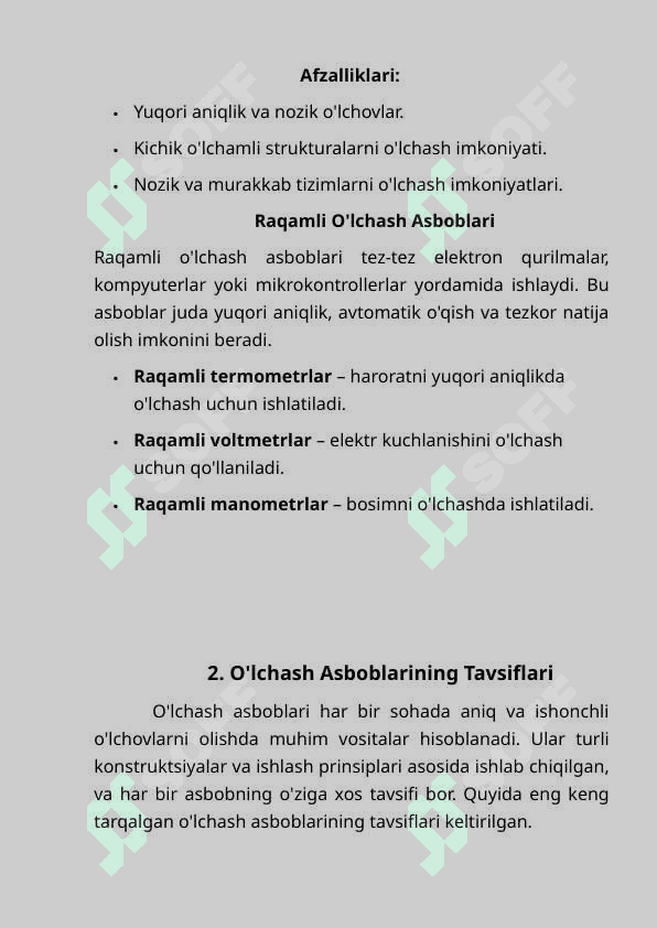 Zamonaviy o'lchash asboblari va                  ularning tavsiflari. 6