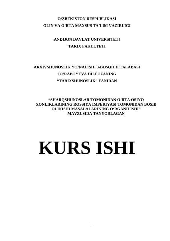 SHARQSHUNOSLAR TOMONIDAN O‘RTA OSIYO
