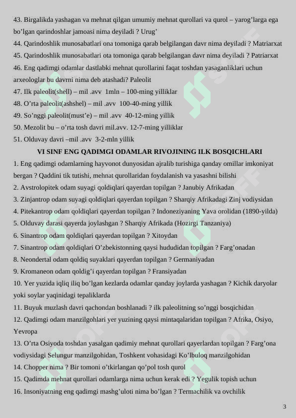 6 SINF TARIX FANIDAN SAVOL-JAVOBLAR. 3