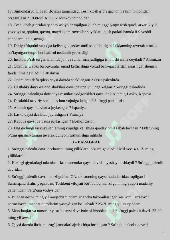 6 SINF TARIX FANIDAN SAVOL-JAVOBLAR. 4