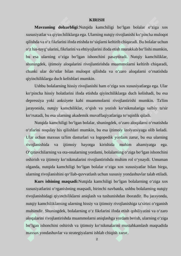 Nutqida kamchiligi bo‘lgan bolalarning o‘ziga xos xususiyatlari. 2