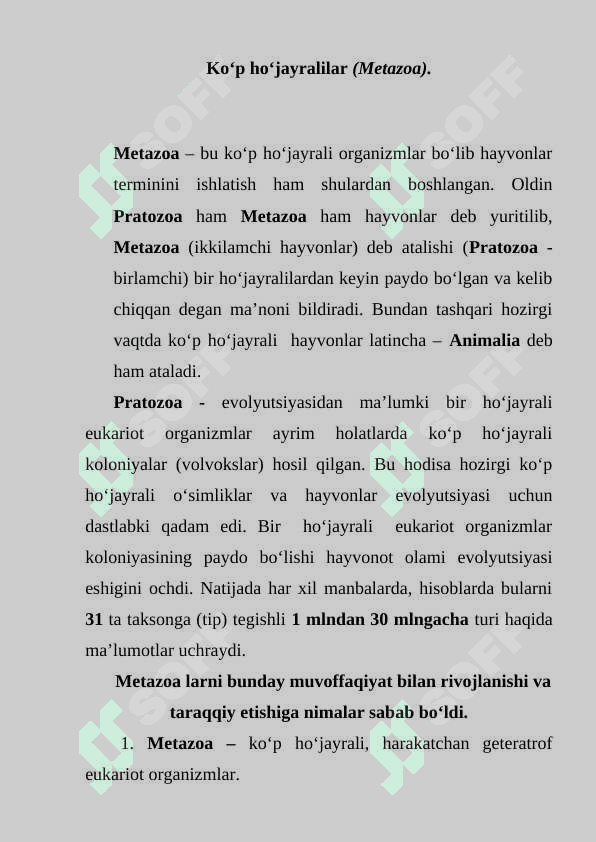 PLASTINKALILAR,G'OVAK TANLILAR  VA TAROQSIMONLAR TIPLARI 2