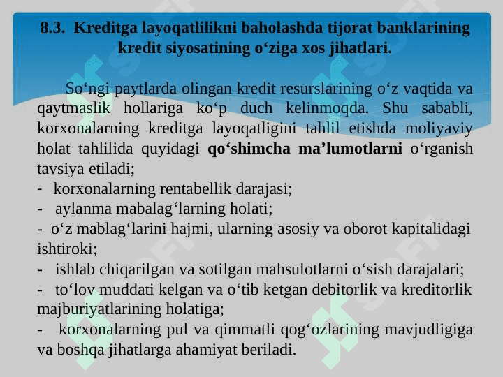 KREDITGA LAYOQATLILIK TAHLILI 8