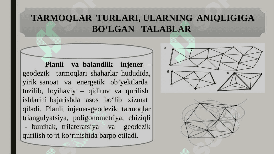 Injener geodezik tarmoqlar. Planli va balandlik geodezik tarmoqlar mohiyati 2