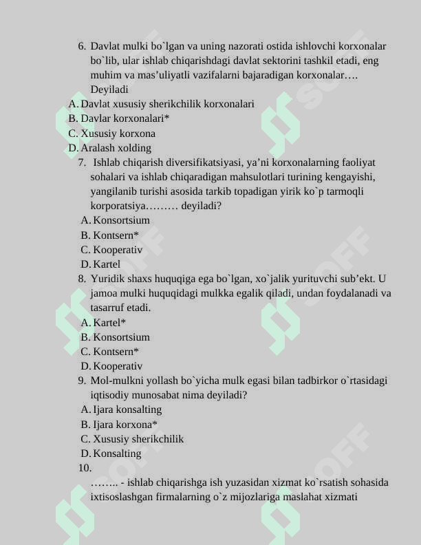 Innovatsion Tadbirkorlik Asoslari Fanidan Test 2