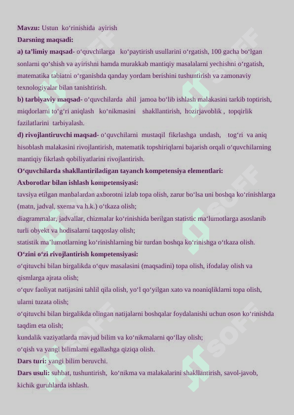 Ustun ko'rinishida ayirish 2