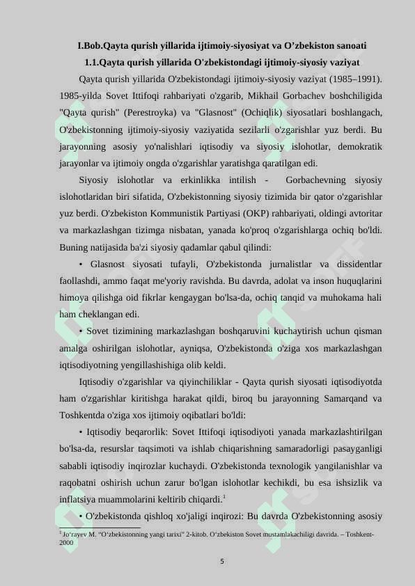 Qayta qurish yillarida O‘zbekiston 5