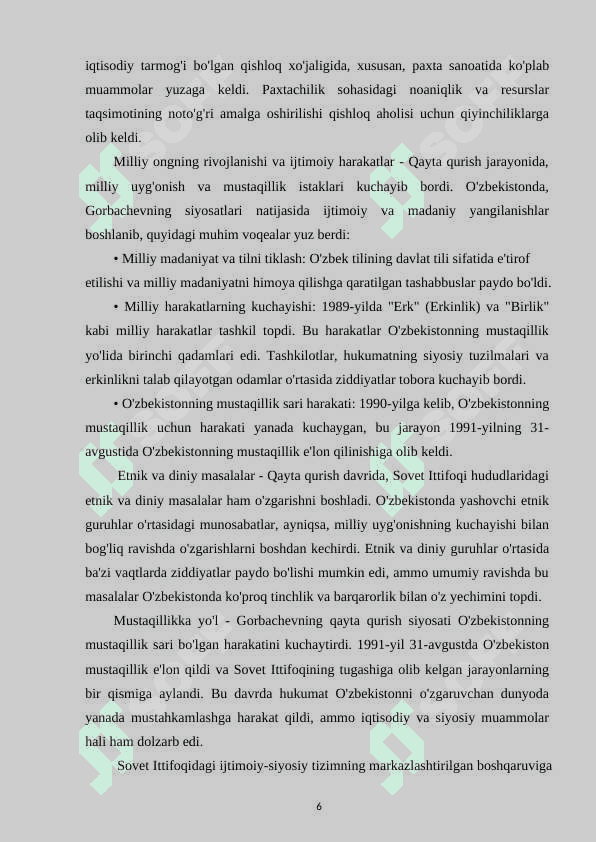 Qayta qurish yillarida O‘zbekiston 6