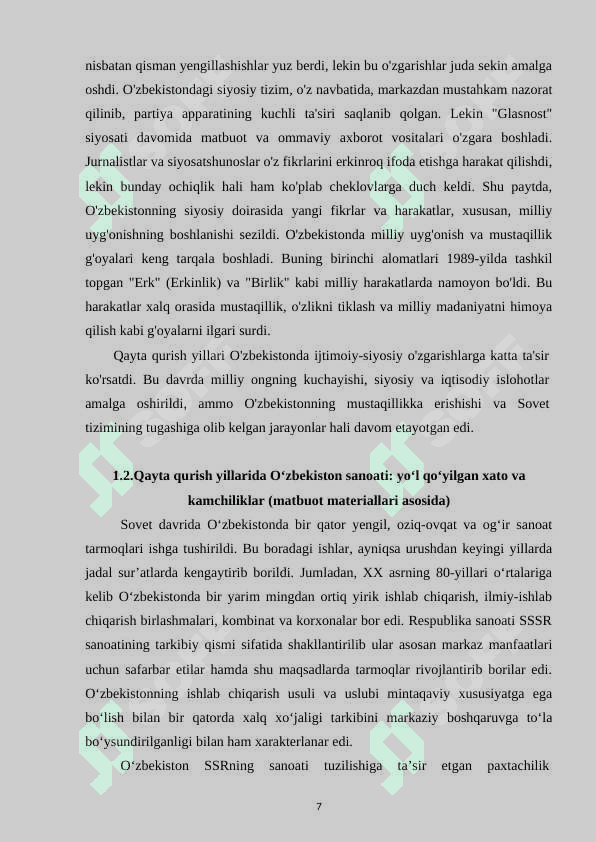 Qayta qurish yillarida O‘zbekiston 7