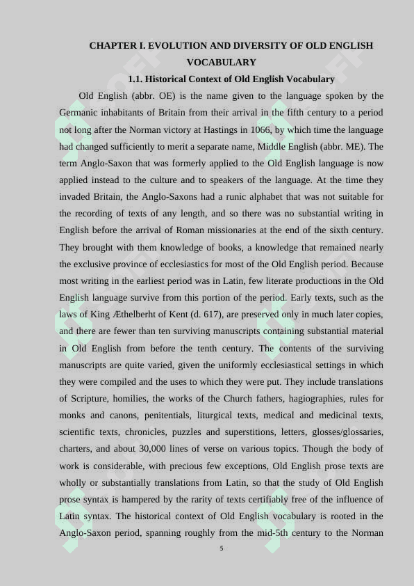 OLD ENGLISH VOCABULARY IN ENGLISH 5