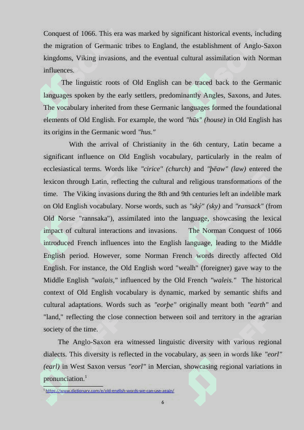 OLD ENGLISH VOCABULARY IN ENGLISH 6