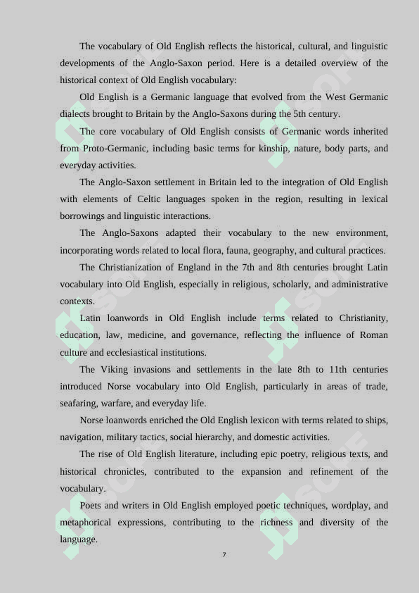OLD ENGLISH VOCABULARY IN ENGLISH 7