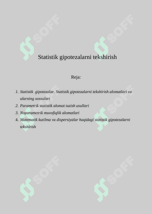Statistik gipotezalarni tekshirish 2