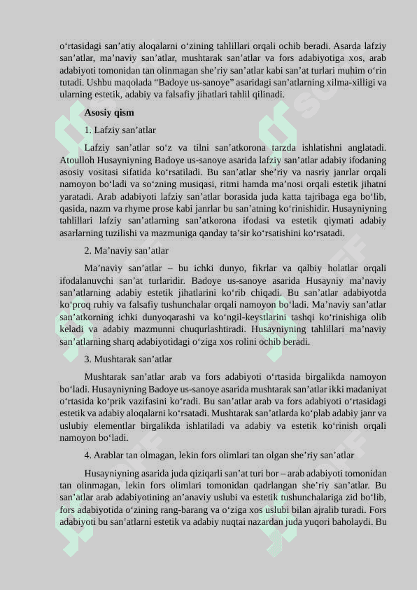 Atoulloh Husayniyning "Badoye us-sanoye" asarini oʻrganish 2