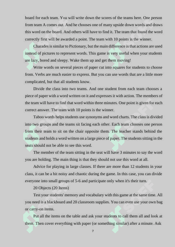 Games and their application English class at school. 6