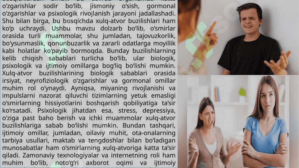Òsmirlik davridagi xulq atvorning buzilishi 2