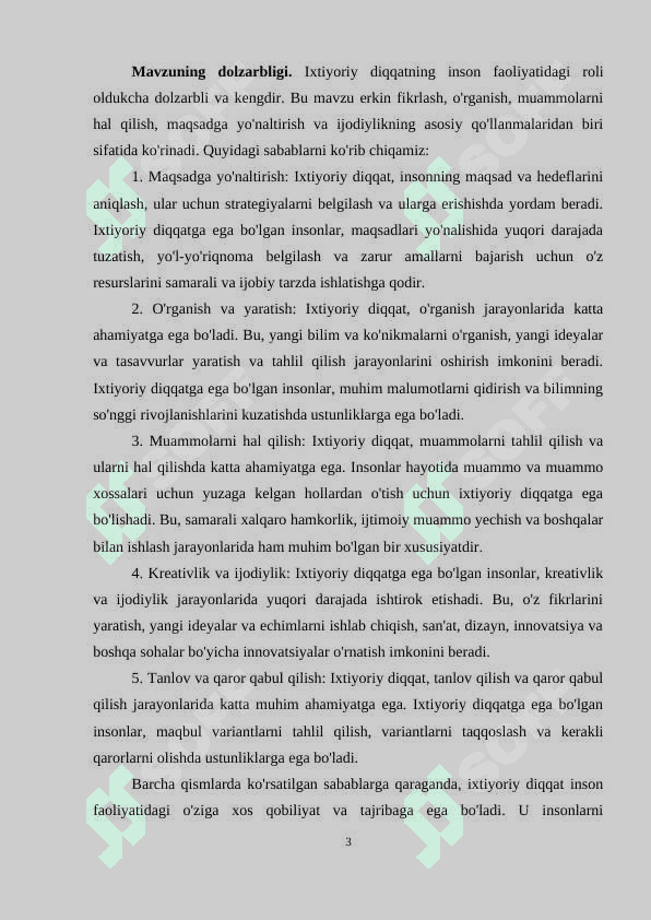 Ixtiyoriy diqqatning inson faoliyatidagi roli 3