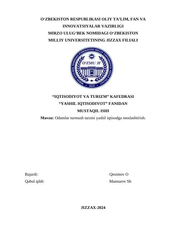 Odamlar turmush tarzini yashil iqtisodga moslashtirish